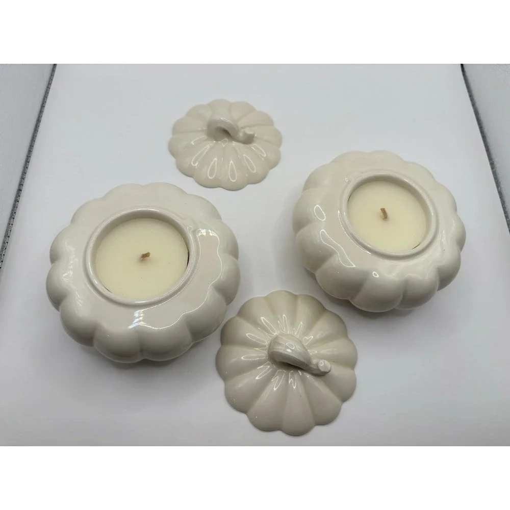 Set Of 2 Ceramic White Pumpkin Candle Bath And Body Works UNUSED
